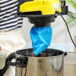 HOMCOM 3-in-1 Nass-Trockensauger 1200 W Staubsauger mit 20L Edelstahlbehälter Ø32mm Schlauchsystem Blasfunktion Dreifaches Filtersystem Rollen, Bodenstaubsauger Silber+Gelb