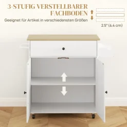 HOMCOM Kücheninsel Küchenwagen auf Rollen mit Klappbar Arbeitsplatte, Schublade, Küchenschrank Rollbar mit Einlegeboden, Handtuchstange, Gewürzregal, Servierwagen Weiß