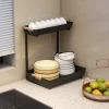 HOMCOM Küchenregal Höhenverstellbar Küchen-Organizer mit 2 ausziehbare Körbe, Standregal aus Metall, Gewürzregal, 40 x 30 x 33,5-42 cm Schwarz