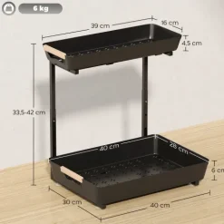 HOMCOM Küchenregal Höhenverstellbar Küchen-Organizer mit 2 ausziehbare Körbe, Standregal aus Metall, Gewürzregal, 40 x 30 x 33,5-42 cm Schwarz