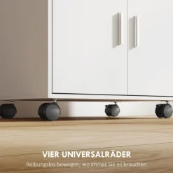 HOMCOM Küchenschrank Sideboard mit Rollen, Mikrowellenregal Mikrowellenschrank mit 2 Türen ausziehbarem Regal Schublade, Aufbewahrungsschrank für Küche, Esszimmer, Weiß
