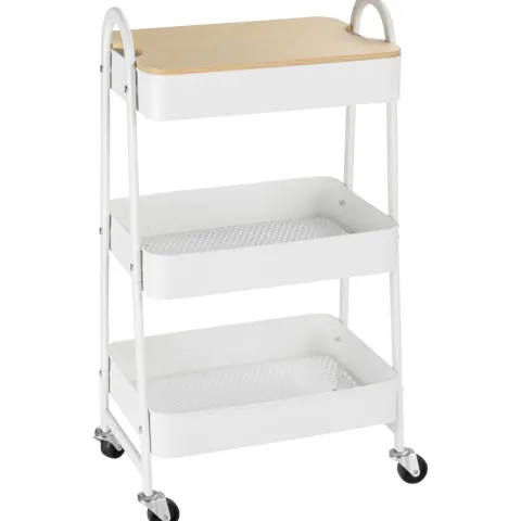 HOMCOM Küchenwagen Metallrollwagen 3-Etagen Metall mit großem Stauraum und Deckel für Küchen und Büro Aufbewahrungswagen Servierwagen Küchenregal mit Rollen Stahl Weiß 45 x 31 x 79,4 cm