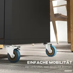 HOMCOM Küchenwagen mit Rollen, Servierwagen, Küchentrolley mit Schrank, Haken und Edelstahlgriffe, Rollwagen, Küchenhilfe, Schwarz, 86 x 50 x 86,5 cm