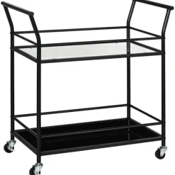 HOMCOM Küchenwagen, Rollwagen, Servierwagen mit 2 Ablagen, Trolley, Beistellwagen auf Rollen, Aufbewahrungswagen für Küche, Metall, Schwarz, 75 x 40 x 80 cm
