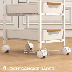 HOMCOM Küchenwagen Rollwagen mit 5 Ebenen Servierwagen mit 4 ausziehbaren Schubladen, Küchenregal auf Rollen, Allzweckwagen Aufbewahrungswagen für Küche Büro Wohnzimmer Weiß
