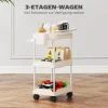 HOMCOM Küchenwagen Rollwagen mit 3 Ebenen Servierwagen mit hängenden Körben, Tuchhalter, Küchenregal auf Rollen, Aufbewahrungswagen Küchenrollwagen Allzweckwagen für Wohnzimmer Küche Bad Büro Weiß