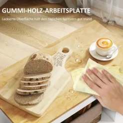 HOMCOM Küchenwagen Servierwagen mit Arbeitsplatte aus Holz, Ablagen, Weinregalen, Küchenschrank Rollwagen mit Soft-Close-Scharnieren, Griff, Kücheninsel, 83x40x83cm, Eiche