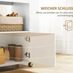 HOMCOM Küchenwagen Servierwagen mit Arbeitsplatte aus Holz, Ablagen, Weinregalen, Küchenschrank Rollwagen mit Soft-Close-Scharnieren, Griff, Kücheninsel, 83x40x83cm, Eiche