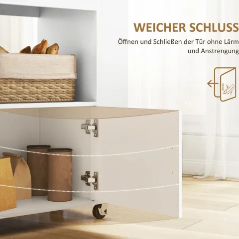 HOMCOM Küchenwagen Servierwagen mit Arbeitsplatte aus Holz, Ablagen, Weinregalen, Küchenschrank Rollwagen mit Soft-Close-Scharnieren, Griff, Kücheninsel, 83x40x83cm, Eiche