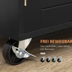 HOMCOM Küchenwagen Servierwagen mit Arbeitsplatte Küchentrolley mit Gewürzregal, Handtuchhalter für Wohnzimmer Esszimmer Schwarz 109 x 40 x 89 cm