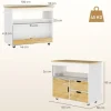 HOMCOM Küchenwagen Servierwagen mit Arbeitsplatte, Schubladen, Rollwagen mit Küchenschrank mit Soft-Close-Tür, Griff, Kücheninsel mit offenem Fach für Büro, 107x50x85cm, Eiche