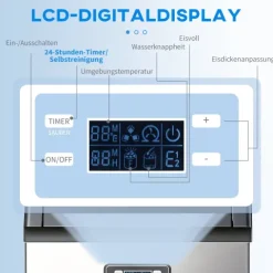 HOMCOM Kommerzielle Eiswürfelmaschine 45kg/24H Eismaschine mit 11 kg Speicher, Freistehender Eiswürfelbereiter aus Edelstahl mit LCD-Anzeige, Selbstreinigung, Timer für Restaurant, Bar, Café