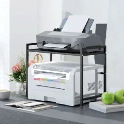 HOMCOM Mikrowellenregal erweiterbares 2-Stufig Mikrowellen Regal mit 3 Haken Küchenregal Stehend Küchen Organizer Mikrowellenständer Mikrowellenhalter Küchenaufbewahrung für Arbeitsplatte Schwarz
