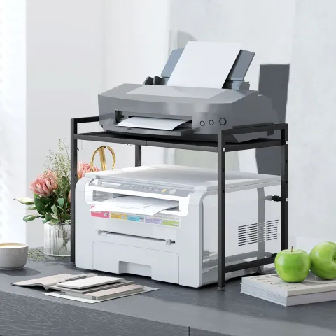 HOMCOM Mikrowellenregal erweiterbares 2-Stufig Mikrowellen Regal mit 3 Haken Küchenregal Stehend Küchen Organizer Mikrowellenständer Mikrowellenhalter Küchenaufbewahrung für Arbeitsplatte Schwarz