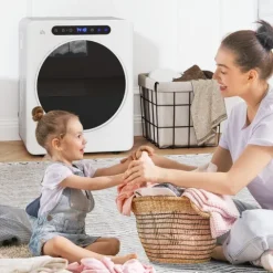 HOMCOM Mini Ablufttrockner 3 kg Wäschetrockner mit Desinfektion, 6 Programmen, 1000W Trockner mit Touch-Screen, 3 Temperaturen und Timer, für Wohnmobile, Haus, Weiß