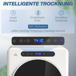 HOMCOM Mini Ablufttrockner 3 kg Wäschetrockner mit Desinfektion, 6 Programmen, 1000W Trockner mit Touch-Screen, 3 Temperaturen und Timer, für Wohnmobile, Haus, Weiß