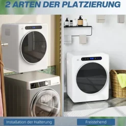 HOMCOM Mini Ablufttrockner 3 kg Wäschetrockner mit Desinfektion, 6 Programmen, 1000W Trockner mit Touch-Screen, 3 Temperaturen und Timer, für Wohnmobile, Haus, Weiß