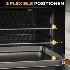 HOMCOM Minibackofen 20L, 5 in 1 Pizza-Ofen inkl. Backblech Set, 1 Std. Timer, 90-230℃, 1400 W, 36L x 37,7B x 34,5H cm, Stahl, Hartglas, Edelstahl, Metall, Schwarz