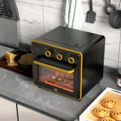 HOMCOM Minibackofen 20L, 5 in 1 Pizza-Ofen inkl. Backblech Set, 1 Std. Timer, 90-230℃, 1400 W, 36L x 37,7B x 34,5H cm, Stahl, Hartglas, Edelstahl, Metall, Schwarz