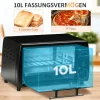 HOMCOM Mini Backofen, 10 Liter, 750W, mit Temperatur bis zu 230 ℃, Timer 60 Minuten, 36,5x26x22 cm, Metall, Schwarz