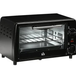 HOMCOM Mini Backofen, 10 Liter, 750W, mit Temperatur bis zu 230 ℃, Timer 60 Minuten, 36,5x26x22 cm, Metall, Schwarz