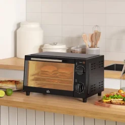 HOMCOM Mini Backofen 9 L 750W 100-230℃ 60 Min. Timer inkl. Backblech, Grillrost, Glas Fenster, Platzsparend Minibackofen Pizza-Ofen, Schwarz