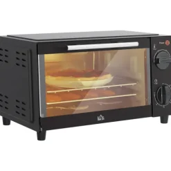 HOMCOM Mini Backofen 9 L 750W 100-230℃ 60 Min. Timer inkl. Backblech, Grillrost, Glas Fenster, Platzsparend Minibackofen Pizza-Ofen, Schwarz