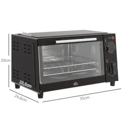 HOMCOM Mini Backofen 9 L 750W 100-230℃ 60 Min. Timer inkl. Backblech, Grillrost, Glas Fenster, Platzsparend Minibackofen Pizza-Ofen, Schwarz