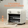 HOMCOM Minibackofen mit Umluft, 10L Heißluftfritteuse, Backofen Klein mit 60-Min-Timer und Innenbeleuchtung, 80-230℃, 3 Einschubebenen, Zubehör Spülmaschinenfest, 1000W, Cremeweiß