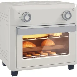 HOMCOM Minibackofen mit Umluft, 10L Heißluftfritteuse, Backofen Klein mit 60-Min-Timer und Innenbeleuchtung, 80-230℃, 3 Einschubebenen, Zubehör Spülmaschinenfest, 1000W, Cremeweiß
