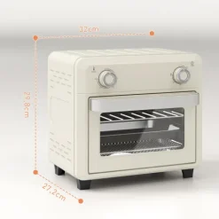 HOMCOM Minibackofen mit Umluft, 10L Heißluftfritteuse, Backofen Klein mit 60-Min-Timer und Innenbeleuchtung, 80-230℃, 3 Einschubebenen, Zubehör Spülmaschinenfest, 1000W, Cremeweiß
