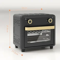 HOMCOM Minibackofen mit Umluft, 10L Heißluftfritteuse, Backofen Klein mit 60-Min-Timer und Innenbeleuchtung, 80-230℃, 3 Einschubebenen, Zubehör Spülmaschinenfest, 1000W, Schwarz