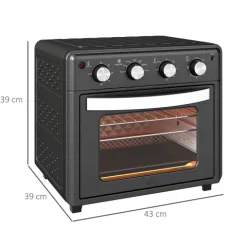 HOMCOM Minibackofen mit Umluft 30L Mini Ofen mit Backblech, Grillrost und Krümelblech, 90 °C-230 °C Heißluftfritteuse mit 7 Modi, Frittierkorb, 60 Min. Timer, 1600W, Metall