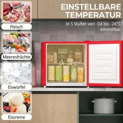 HOMCOM Mini-Gefrierschrank 35 L Gefrierbox elektrisch freistehend 45 W Mini Gefriertruhe Minikühlschrank 41dB -14 bis -24℃ 5-stufige Temperaturregelung 47 x 44,2 x 48,8 cm Rot