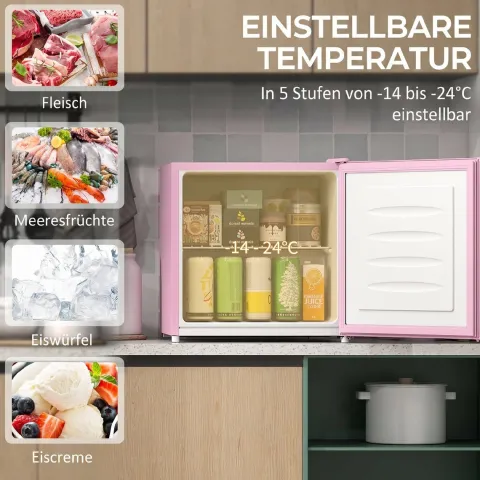 HOMCOM Mini-Gefrierschrank 35 L Gefrierbox elektrisch freistehend 45 W Mini Gefriertruhe Minikühlschrank 41dB -14 bis -24℃ 5-stufige Temperaturregelung 47 x 44,2 x 48,8 cm Rosa