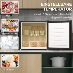 HOMCOM Mini-Gefrierschrank 35 L Gefrierbox elektrisch freistehend 45 W Mini Gefriertruhe Minikühlschrank 41dB -14 bis -24℃ 5-stufige Temperaturregelung 47 x 44,2 x 48,8 cm Schwarz