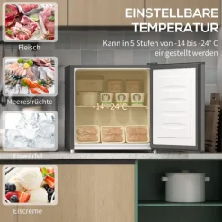 HOMCOM Mini-Gefrierschrank 35 L Gefrierbox elektrisch freistehend 45 W Mini Gefriertruhe Minikühlschrank 41dB -14 bis -24℃ 5-stufige Temperaturregelung 47 x 44,2 x 48,8 cm Grau