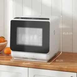 HOMCOM Mini Geschirrspüler Freistehend Tischgeschirrspüler mit 4 Maßgedecke 5 Programmen Trocken Funktion 6L Wassertank Touch Control LED Anzeige Spülmaschine mit/ohne Wasseranschluss für Camping Weiß