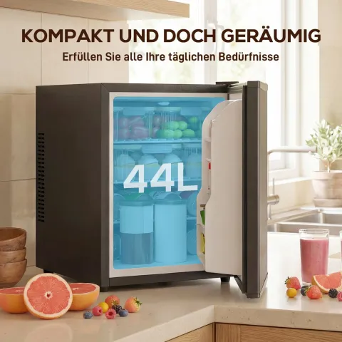 HOMCOM Mini Kühlschrank 44L/46 Dosen Kleiner Kühlschrank mit einstellbarem Thermostat, verstellbaren Einlegeböden, Innenbeleuchtung, Verstellbare Fußpolster für Schlafzimmer, Büro, Wohnheim, Schwarz