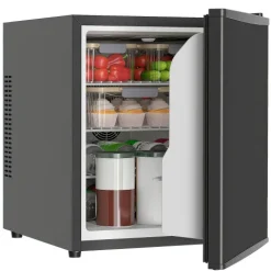HOMCOM Mini Kühlschrank 44L/46 Dosen Kleiner Kühlschrank mit einstellbarem Thermostat, verstellbaren Einlegeböden, Innenbeleuchtung, Verstellbare Fußpolster für Schlafzimmer, Büro, Wohnheim, Schwarz