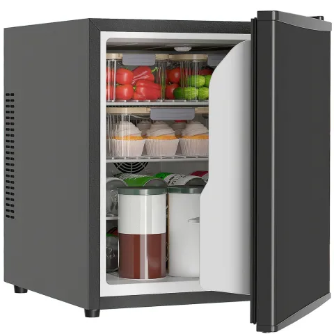 HOMCOM Mini Kühlschrank 44L/46 Dosen Kleiner Kühlschrank mit einstellbarem Thermostat, verstellbaren Einlegeböden, Innenbeleuchtung, Verstellbare Fußpolster für Schlafzimmer, Büro, Wohnheim, Schwarz