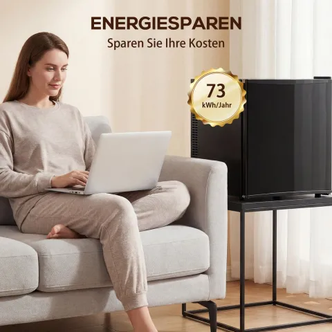 HOMCOM Mini Kühlschrank 44L/46 Dosen Kleiner Kühlschrank mit einstellbarem Thermostat, verstellbaren Einlegeböden, Innenbeleuchtung, Verstellbare Fußpolster für Schlafzimmer, Büro, Wohnheim, Schwarz