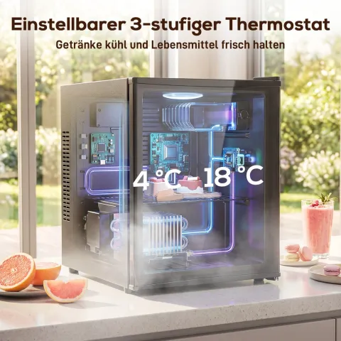 HOMCOM Mini Kühlschrank 44L/46 Dosen Kleiner Kühlschrank mit einstellbarem Thermostat, verstellbaren Einlegeböden, Innenbeleuchtung, Verstellbare Fußpolster für Schlafzimmer, Büro, Wohnheim, Schwarz