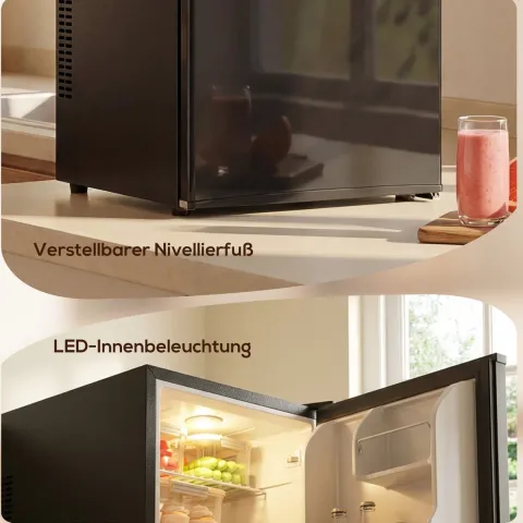 HOMCOM Mini Kühlschrank 44L/46 Dosen Kleiner Kühlschrank mit einstellbarem Thermostat, verstellbaren Einlegeböden, Innenbeleuchtung, Verstellbare Fußpolster für Schlafzimmer, Büro, Wohnheim, Schwarz