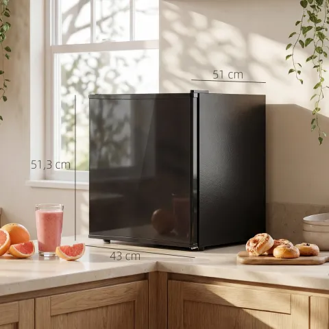 HOMCOM Mini Kühlschrank 44L/46 Dosen Kleiner Kühlschrank mit einstellbarem Thermostat, verstellbaren Einlegeböden, Innenbeleuchtung, Verstellbare Fußpolster für Schlafzimmer, Büro, Wohnheim, Schwarz