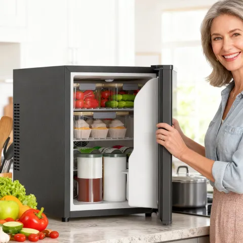 HOMCOM Mini Kühlschrank 44L/46 Dosen Kleiner Kühlschrank mit einstellbarem Thermostat, verstellbaren Einlegeböden, Innenbeleuchtung, Verstellbare Fußpolster für Schlafzimmer, Büro, Wohnheim, Schwarz