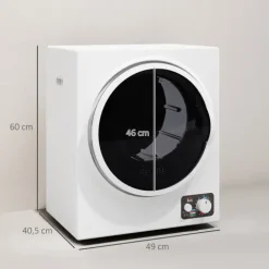 HOMCOM Mini Wäschetrockner 4 kg mit 4 Programme bis zu 65℃ 850W Freistehend Wandmontierbar Ablufttrockner mit 2 Heizstufen, Sterilisation, Edelstahltrommel Trockner für Kleidung Wohnmobile Weiß