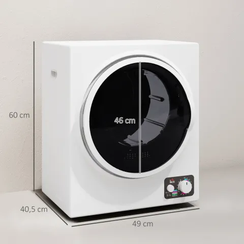 HOMCOM Mini Wäschetrockner 4 kg mit 4 Programme bis zu 65℃ 850W Freistehend Wandmontierbar Ablufttrockner mit 2 Heizstufen, Sterilisation, Edelstahltrommel Trockner für Kleidung Wohnmobile Weiß
