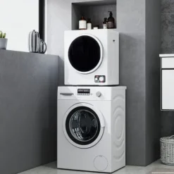 HOMCOM Mini Wäschetrockner 4 kg mit 4 Programme bis zu 65℃ 850W Freistehend Wandmontierbar Ablufttrockner mit 2 Heizstufen, Sterilisation, Edelstahltrommel Trockner für Kleidung Wohnmobile Weiß