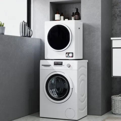 HOMCOM Mini Wäschetrockner 4 kg mit 4 Programme bis zu 65℃ 850W Freistehend Wandmontierbar Ablufttrockner mit 2 Heizstufen, Sterilisation, Edelstahltrommel Trockner für Kleidung Wohnmobile Weiß